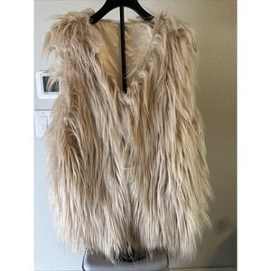 A&O International Women's Faux Fur Vest Shaggy Beige Size Large